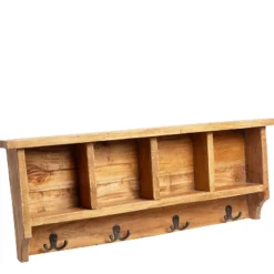 Holzgarderobe, Garderobe mit 4 Fächer und 4 Doppelhaken, 70cm