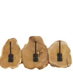 Holzgarderobe Teak Natur, 3 Holzscheiben mit Metallhaken, 46x20cm, DIJK Natural Collections
