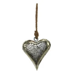 Holzherz Antiklook mit Metallüberzug und Verzierung, silber, spitz zulaufend