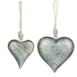 Holzherz Antiklook mit Metallüberzug und Verzierung, silber, spitz zulaufend