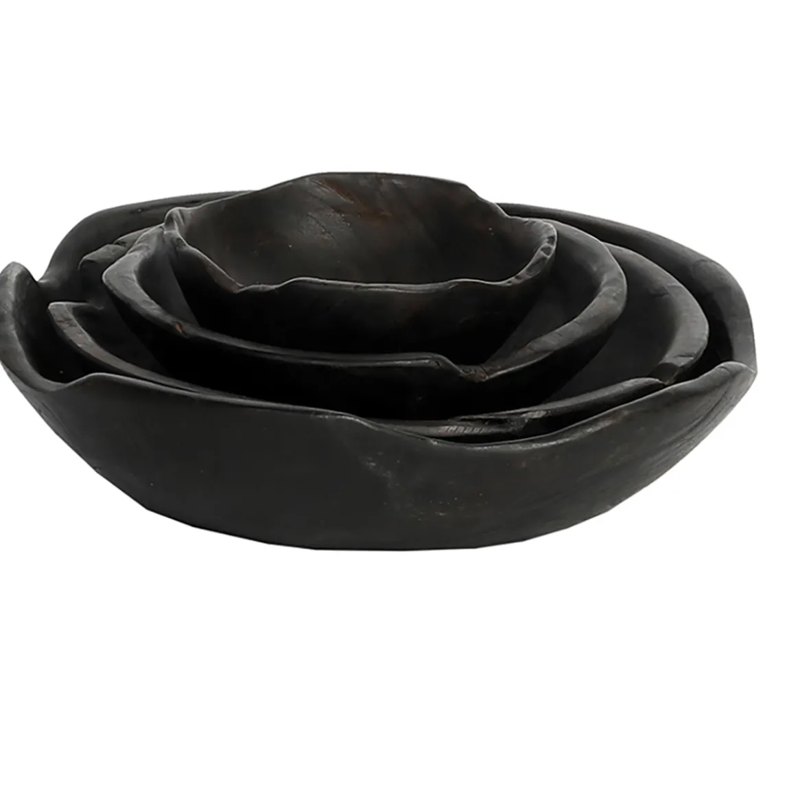 Holzschale Teak Organic black, rustikale schwarze Naturholzschale, Ø30cm, WMG Grünberger