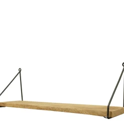 Holz Wandregal Puri, schlichtes Holzbrett mit Metallbügel, 60x20cm, Metall-Holz