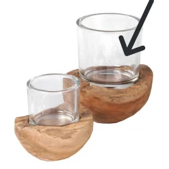 Holz Windlicht Teak unfinish, Glaszylinder auf Holzsockel, 14cm, WMG Grünberger