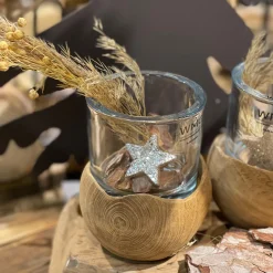 Holz Windlicht Teak, 15cm, WMG Grünberger