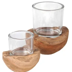 Holz Windlicht Teak unfinish, Glaszylinder auf Holzsockel, 10cm, WMG Grünberger