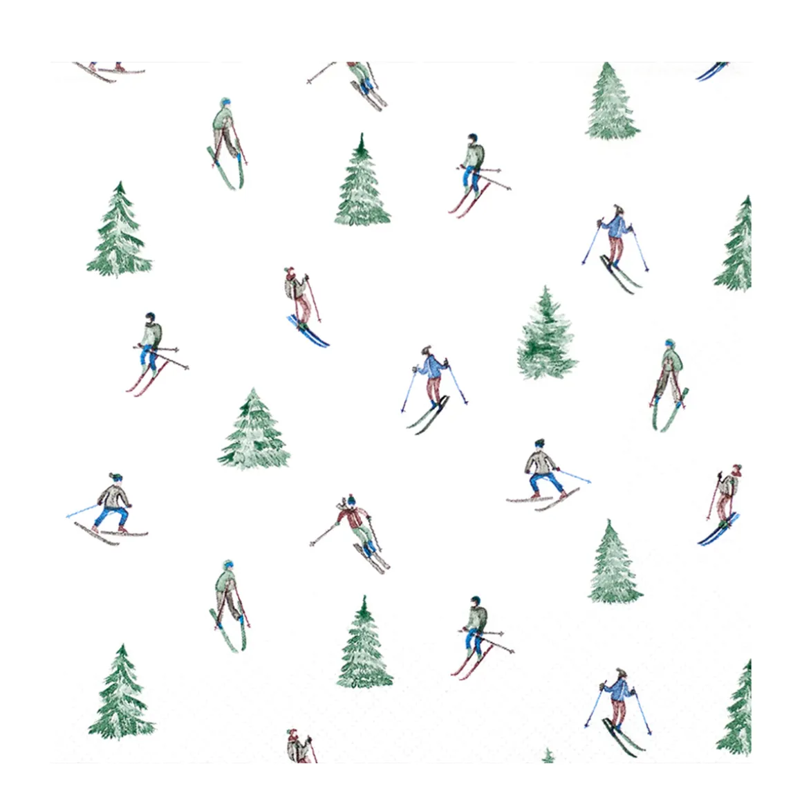 Home Fashion Papierservietten Skifahren, Skifahrer und Tannenbäume, 33x33cm