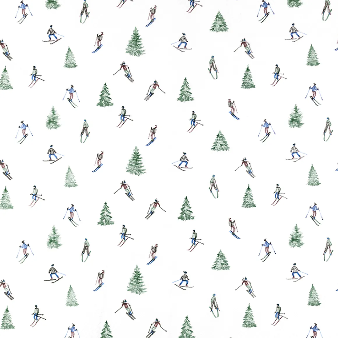 Home Fashion Papierservietten Skifahren, Skifahrer und Tannenbäume, 33x33cm