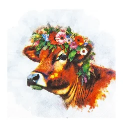 Home Fashion Papierservietten Heimat, Alpenkuh mit Blumenkranz Muh!, 33x33cm