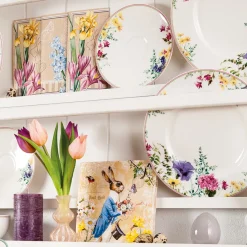 Home Fashion Papierservietten Frühlingsblumen auf Leinenoptik, 33x33cm