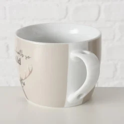 Jumbobecher Hirsch, Porzellanbecher mit Henkel, Deckel und Löffel, Alles halb so wild, Boltze Home Collections