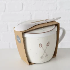 Jumbobecher Mountains Skistöcke, Henkelbecher mit Löffel und Deckel, 600ml, Boltze Home Collections