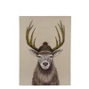 Kanevasbild Hirsch, Leinwandbild Winterhirsch mit Pudelmütze, 40x60cm