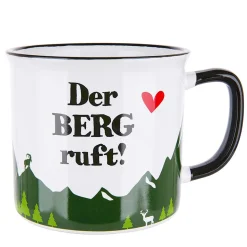 Keramik Becher Berg, Henkelbecher mit Spruch: Der Berg ruft, Emailledesign, 390ml, Gilde