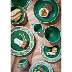 Keramik Becher Elice, Becher mit Henkel und Relief, grün-beige, 300ml, Mica Decorations