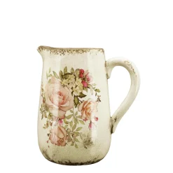 Keramik Krug Rosen, Keramikkrug mit Henkel und Rosenmuster, 18x12cm