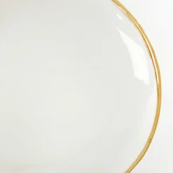 Keramik Kuchenteller, Tabo, handgefertigt, weiß, Rand braun, Ø20,5cm, Mica Decorations