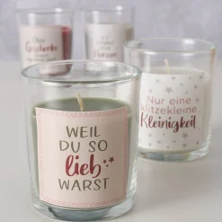 Kerzenglas Mitbringsel mit Spuch, 4 versch. Motive, 7x6cm, Boltze Home Collections