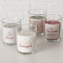 Kerzenglas Mitbringsel mit Spuch, 4 versch. Motive, 7x6cm, Boltze Home Collections