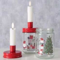 Kerzenglas Weihnachtsmann, Kerzenhalter rot, mit Schlitten und Geschenke, Boltze Home Collections
