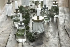 Kerzenhalter Glas für Stabkerzen, Kerzenglas mit Metalldeckel gold, 15x11cm, Ib Laursen