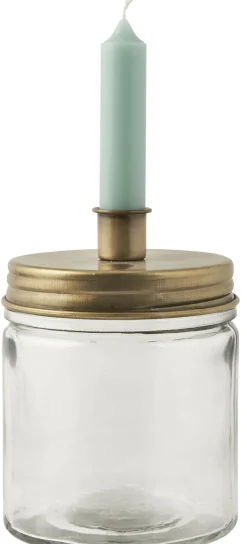 Kerzenhalter Glas für Stabkerzen, Kerzenglas mit Metalldeckel gold, 15x11cm, Ib Laursen