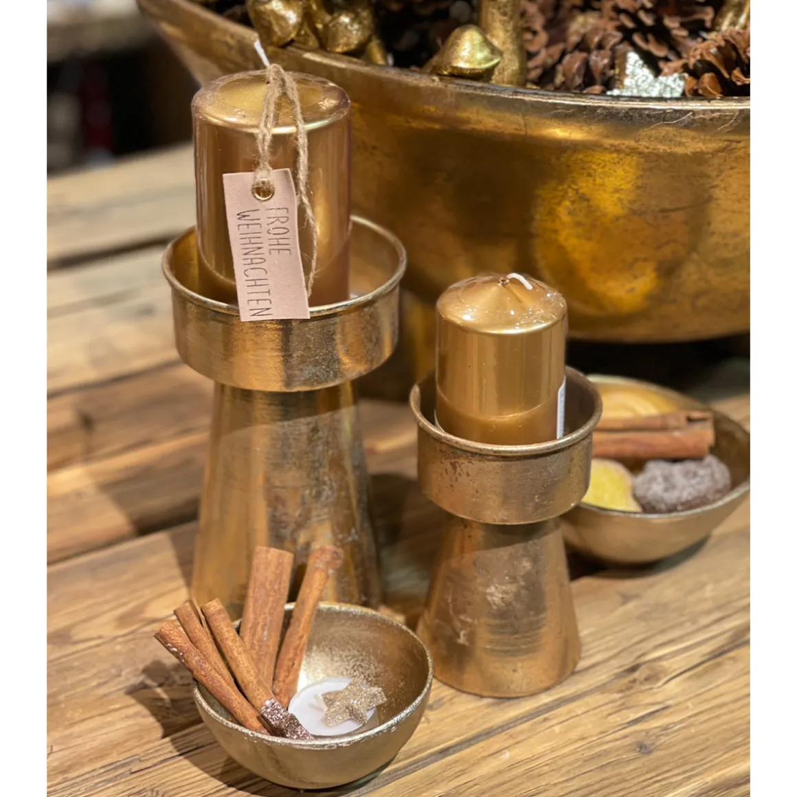 Kerzenhalter Weihnachten Antik, Metallkerzenhalter antik gold used look, 14cm