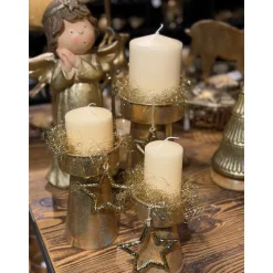 Kerzenhalter Weihnachten Antik, Metallkerzenhalter antik gold used look, 14cm
