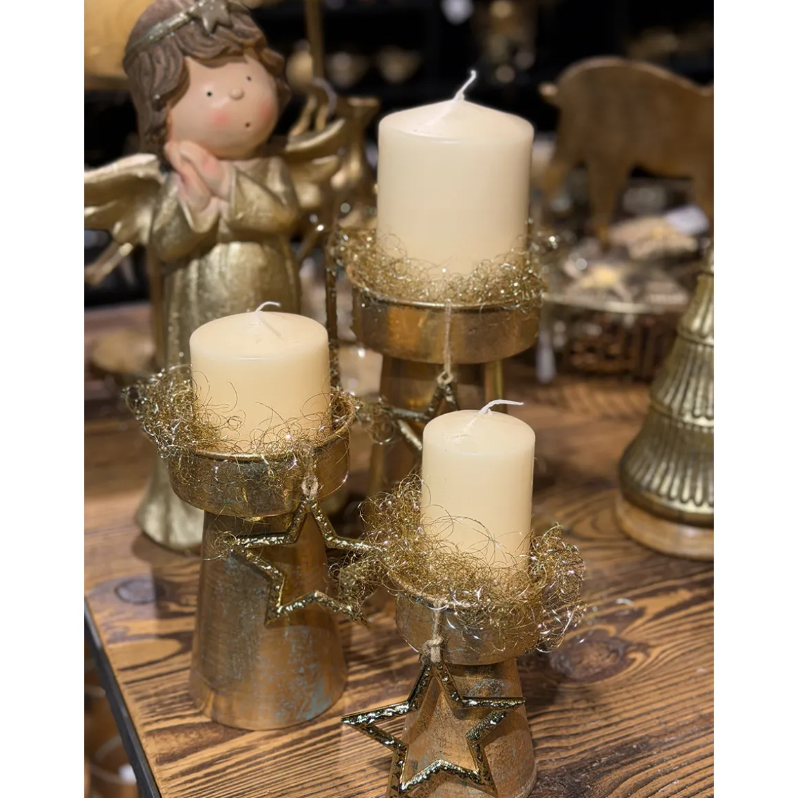 Kerzenhalter Weihnachten Antik, Metallkerzenhalter antik gold used look, 14cm