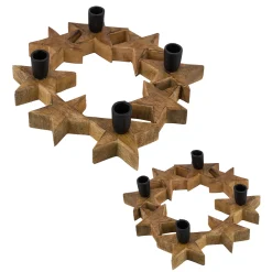 Kerzenhalter Sternenkranz, Holz-Metall-Kerzenhalter für 4 Stabkerzen in Sternform, natur-schwarz