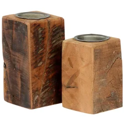 Kerzenständer Altholz, kleine rustikale Holzsäule für Teelichte oder Stumpenkerzen, 13cm, WMG Grünbe