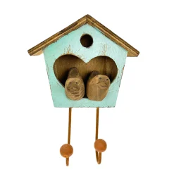 Kleine Holzgarderobe Vogelhaus used look, Kleiderhaken Vogelhaus, hellblau, 17x12cm