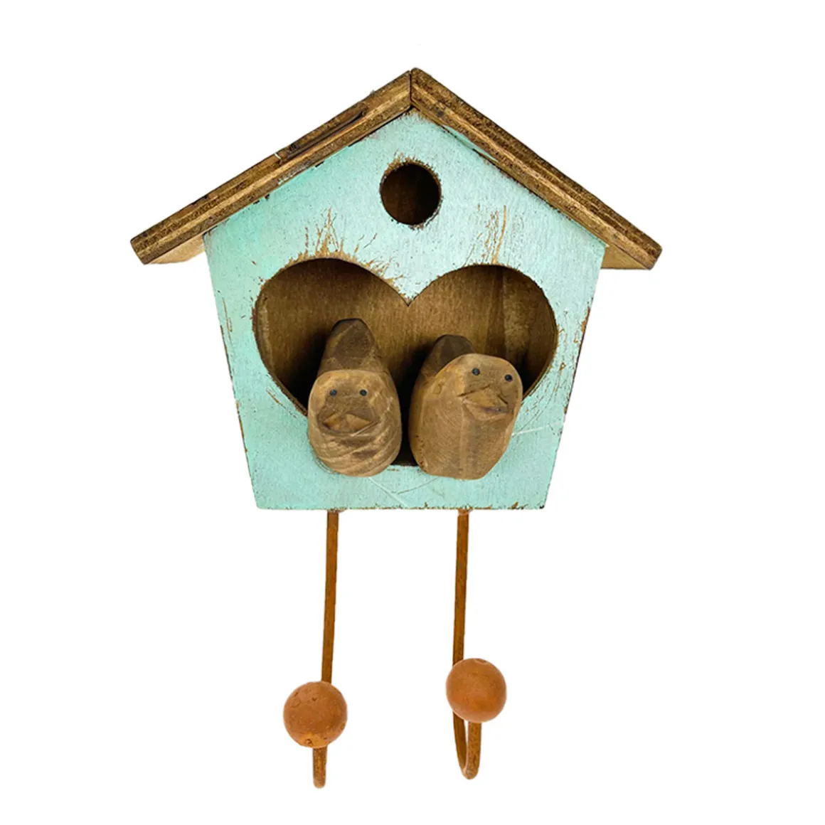 Kleine Holzgarderobe Vogelhaus used look, Kleiderhaken Vogelhaus, hellblau, 17x12cm