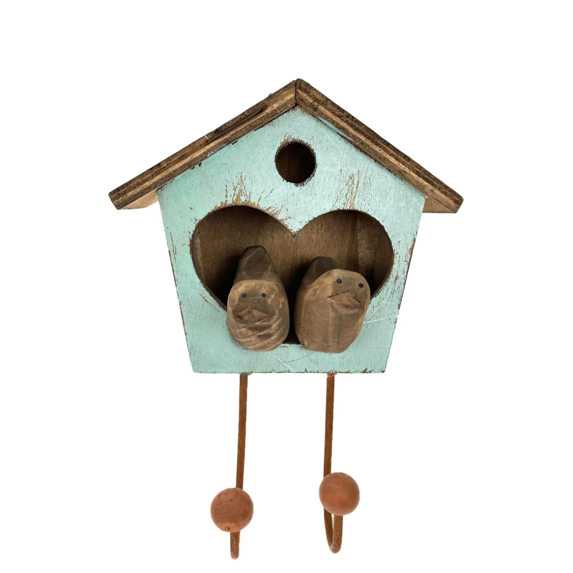 Kleine Holzgarderobe Vogelhaus used look, Kleiderhaken Vogelhaus, hellblau, 17x12cm