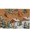 Kokos Fussmatte Winter, Skifahrer und Berghütten, Winterwald, 60x40cm