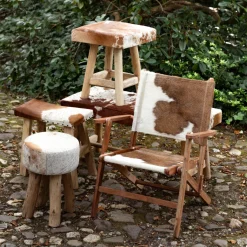 Kuhfell Hocker quadratisch, Fellhocker auf Holzbeine, 45cm, braun-weiß, Mars & More