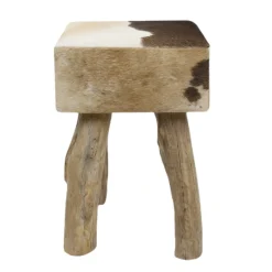 Kuhfell Hocker quadratisch, Fellhocker auf Holzbeine, braun-weiß, 45cm, Mars & More