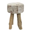Kuhfell Hocker rund, Fellhocker auf Holzbeine, 45cm, braun-weiß, Mars & More