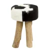 Kuhfell Hocker rund, Fellhocker auf Holzbeine, 45cm, schwarz-weiß, Mars & More