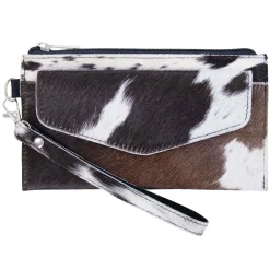 Kuhfell Mäppchen mit Außenfach, Geldbörse mit Handschlaufe schwarz-weiß, 20x11cm, Mars & More