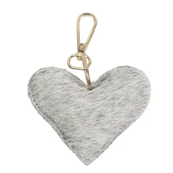 Kuhfell Schlüsselanhänger Herz, Fellherz grau-weiß, 9x8cm, Mars & More
