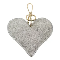 Kuhfell Schlüsselanhänger Herz, Fellherz grau-weiß, 10x11cm, Mars & More