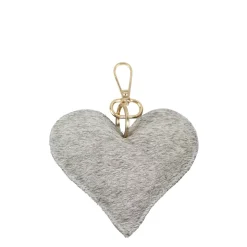 Kuhfell Schlüsselanhänger Herz, Fellherz grau-weiß, 10x11cm, Mars & More