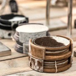 Kuhfell Untersetzer rund braun-weiß, Ø10cm, 4St/Pack, Mars & More