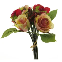 Kunstblumen Rosen rot-rosa-mix, Rosenstrauß, 16St. gebündelt, 30cm