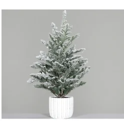 Kunstpflanze Tannenbaum beschneit, Tannenbaum im weißen Zementtopf, 55cm, DPI
