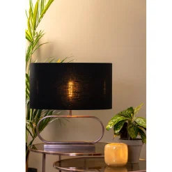 Lampenschirm Livigno schwarz, ovaler Lampenschirm Leinenoptik, Oval 58x24x32cm, Light & Living