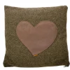 Landhaus Loden Kissen "Herzerl", großes moosgrünes Filzkissen mit Lederapplikation Herz, 52x52cm