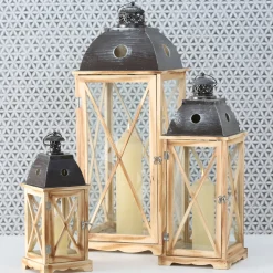 Laterne Bristol, Holzlaterne mit Metalldach, 22x59cm, Boltze Home Collections