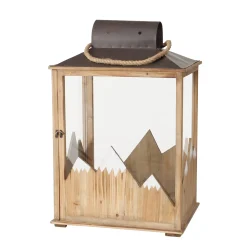 Laterne Dolomiti, Holzlaterne mit Berge beschneit, 45x69cm, Boltze Home Collections