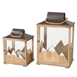 Laterne Dolomiti, Holzlaterne mit Berge beschneit, 45x69cm, Boltze Home Collections